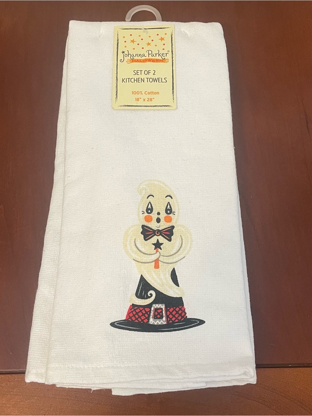 NWT JOHANNA PARKER SET 2 GHOST TOWELS Hand Tea Kitchen Halloween Fall Witch Hat